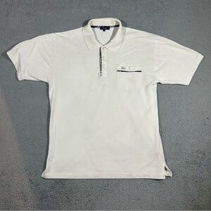 Vintage White Burberry London Mens Polo Shirt 100% Cotton Size Large #1224